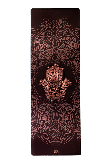 YOGGYS [HAMSA] tmavě hnědá designová jógová podložka s HAMSOU