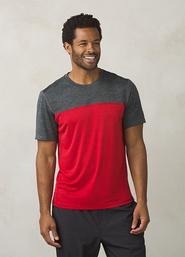 prAna Hardesty Colorblock triko, sunstar red, pánské červené/šedé triko