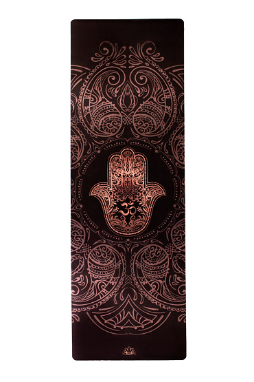 YOGGYS [HAMSA] tmavě hnědá designová jógová podložka s HAMSOU 