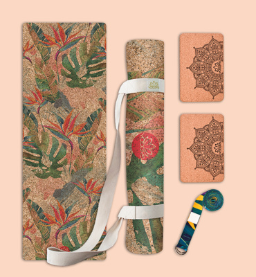 Set na jógu s korkovou jógamatkou TROPICAL FLAMES