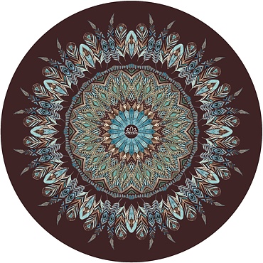 YOGGYS - MANDALA YOGA ROUND MAT - BOHO MANDALA hnědá designová kulatá jógová podložka s pírky