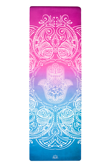 YOGGYS [HAMSA SPIRITUAL] tyrkysová/fialová designová jógová podložka s hamsou 