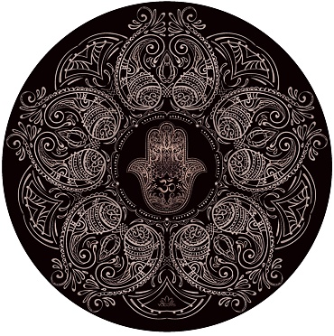 YOGGYS designová kulatá jógová podložka HAMSA dark brown/tmavě hnědá s rukou Fátimy