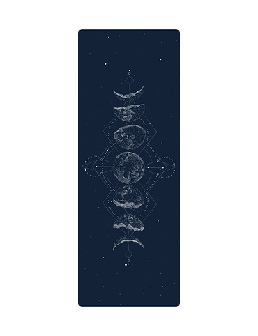 YOGGYS [MOON PHASE] tmavě modrá designová jógová podložka, měsíční fáze